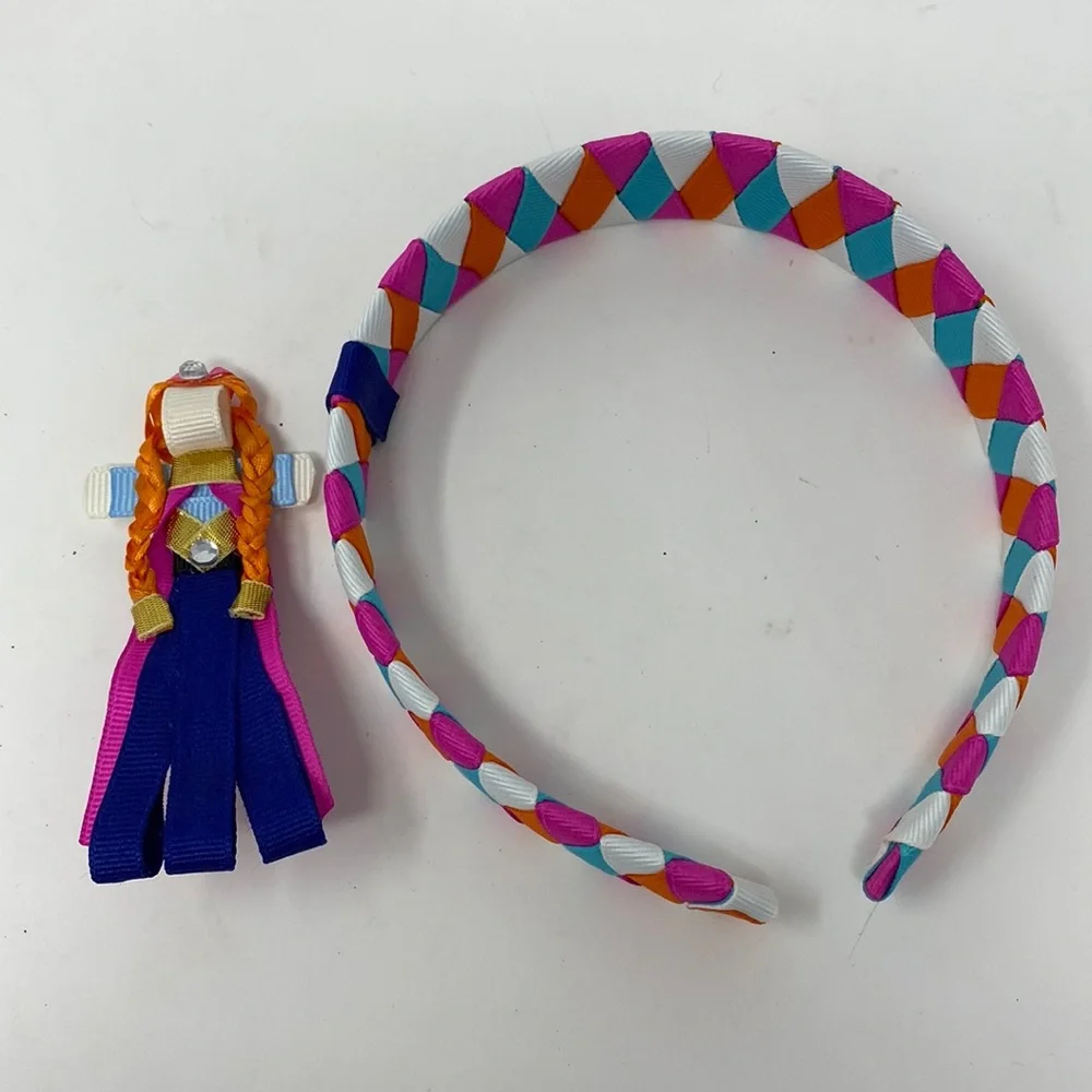 Unbranded handcrafted Headband with Disney Frozen Anna ribbon clip set